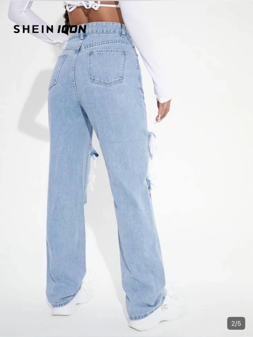 SHEIN ICON Floral High Waist Straight Leg Jeans NWOT - Picture 3 of 10